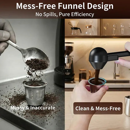 Coffee Scoop with Funnel for Reusable K Cup Refillable Coffee Pods, 2 TBSP Mess-Free Measuring Spoon with Sliding Leveler, Ideal for Ground Coffee, Protein Powder & Tea (1-Pack)