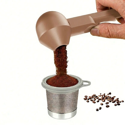 Coffee Scoop with Funnel for Reusable K Cup Refillable Coffee Pods, 2 TBSP Mess-Free Measuring Spoon with Sliding Leveler, Ideal for Ground Coffee, Protein Powder & Tea (1-Pack)